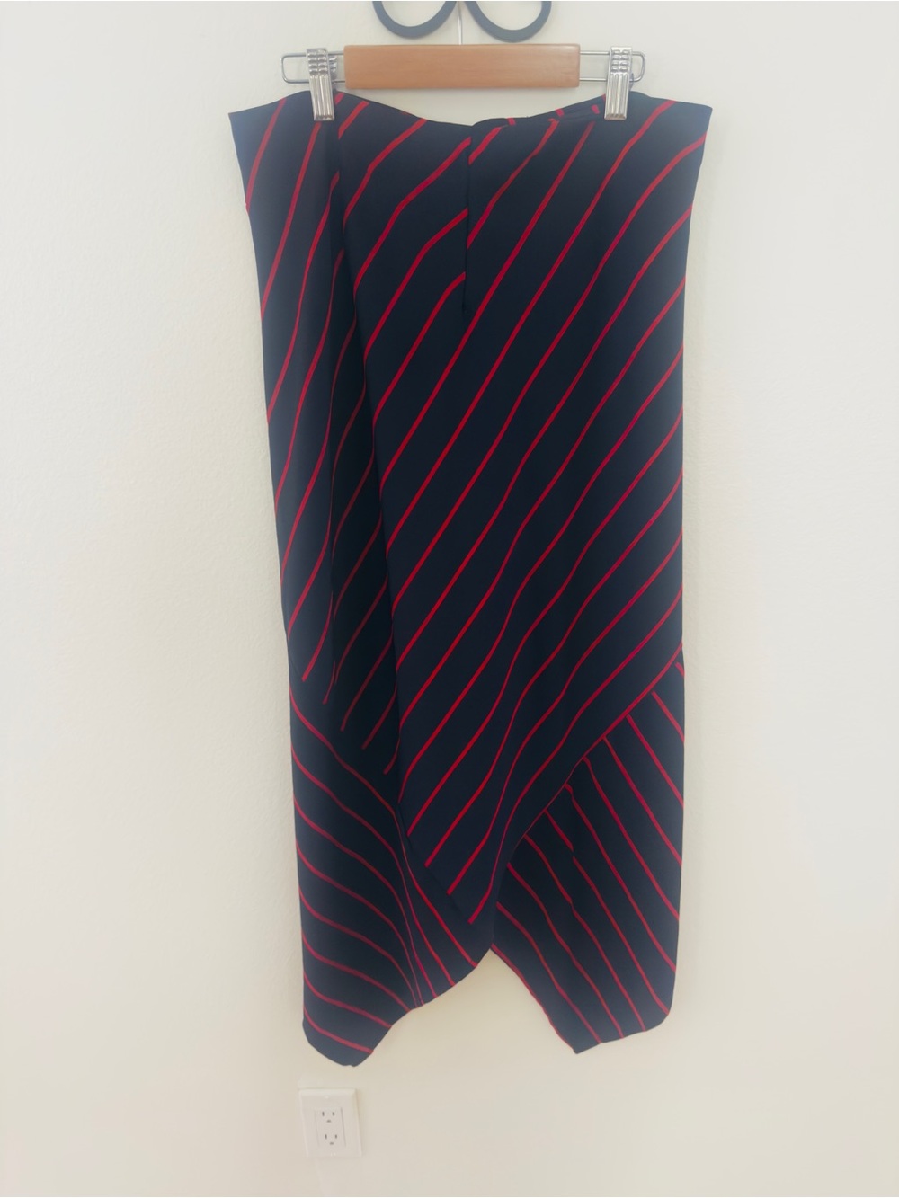 Lea & Viola Navy Midi Skirt with Red Diagonal Stripes